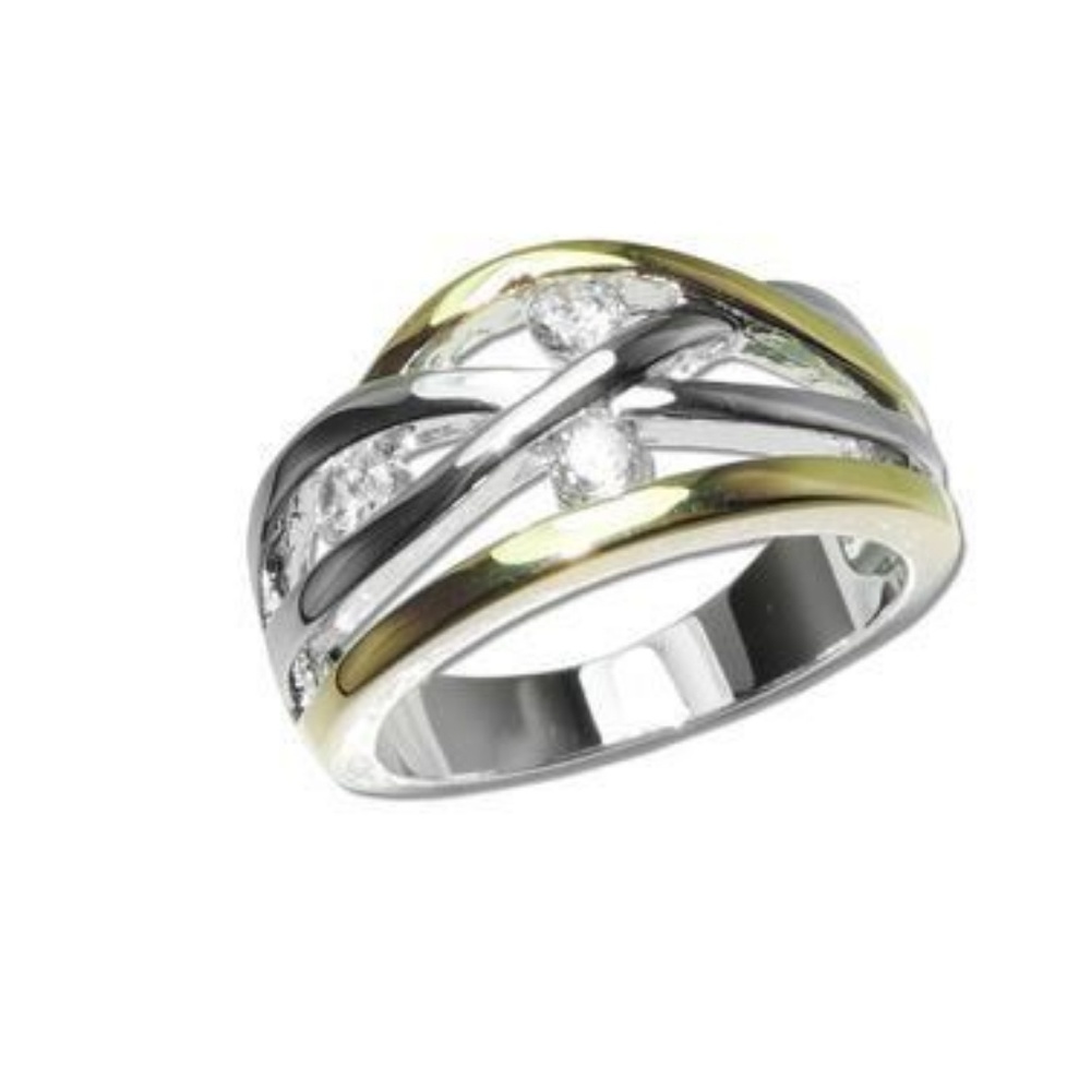925 Silver 2 Tone CZ Diamond Ring
